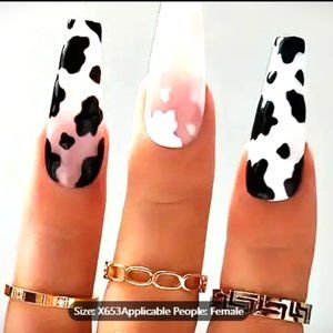 Cute Press On Nails - Cows Coffin Long False Nails Tips Acrylic Full Cover